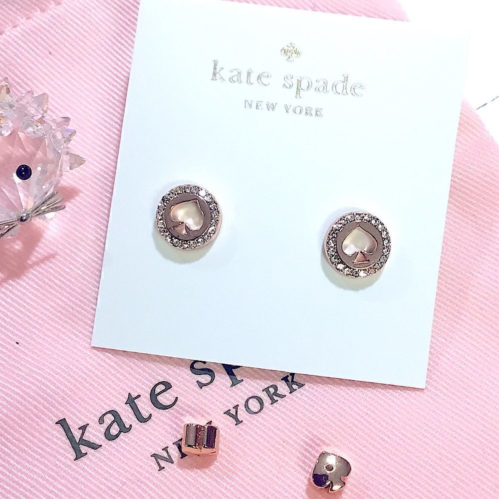 KATE SPADE SPOT THE SPADE PAVE HALO EARRINGS 14K ROSE GOLD PLATED